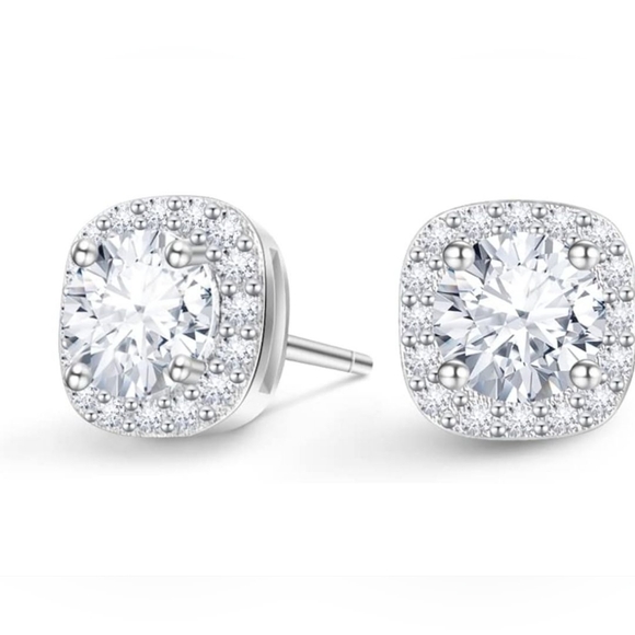 Jewelry - Moissanite Halo Earrings Lab Created Diamond 18K White Gold Plated 925 Sterling